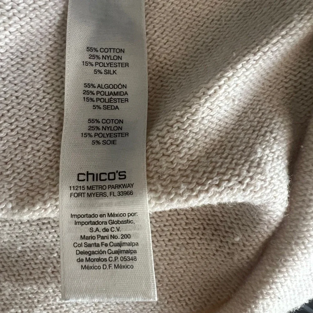 Chicos Size 3 Off White Cowl Neck Tunic Sweater Top Womens Neutral‎ Soft Knit